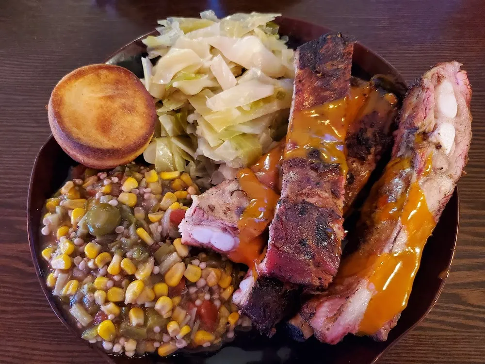 Ribs Okra Cabbage and Cornbread